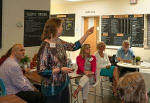 Cate Caruth speaking at August 2019 Stowmarket Chamber Breakfast
